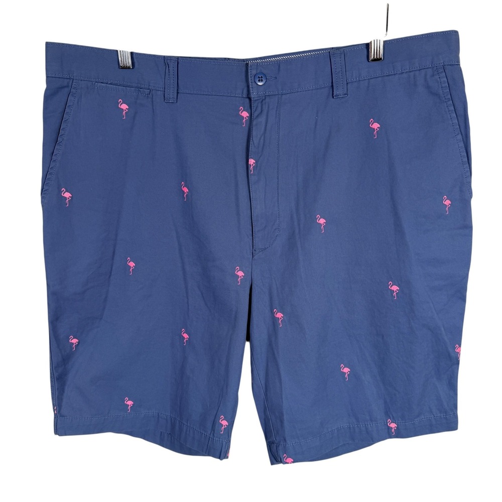 Daniel Cremieux Madison Shorts Flamingo Print AOP Mens 40 Blue Embroidered NEW